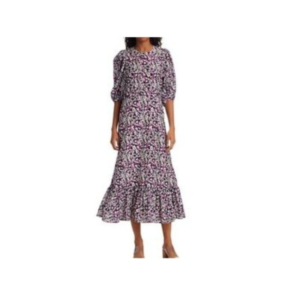 Sea New York Sz 2 Purple Silk Blend Maxi Dress Puffed Sleeve Boho